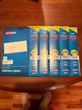 5 Pack of Avery Blue and White Easy Peel Address Labels (8160) - 750 labels each